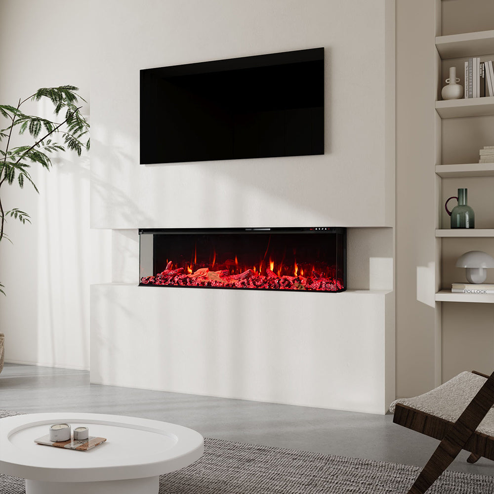 Smallbee 50/60/70/80inch 3-sided Electric Fireplace with Adjustable Color, Temperature and Timing, Controlled by APP