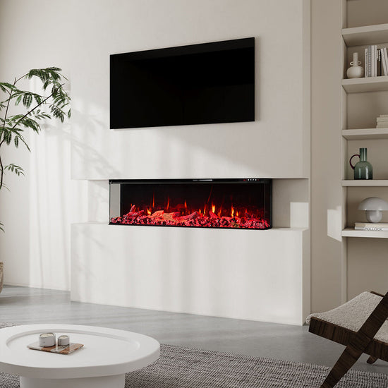 Smallbee 50/60/70/80inch 3-sided Electric Fireplace with Adjustable Color, Temperature and Timing, Controlled by APP