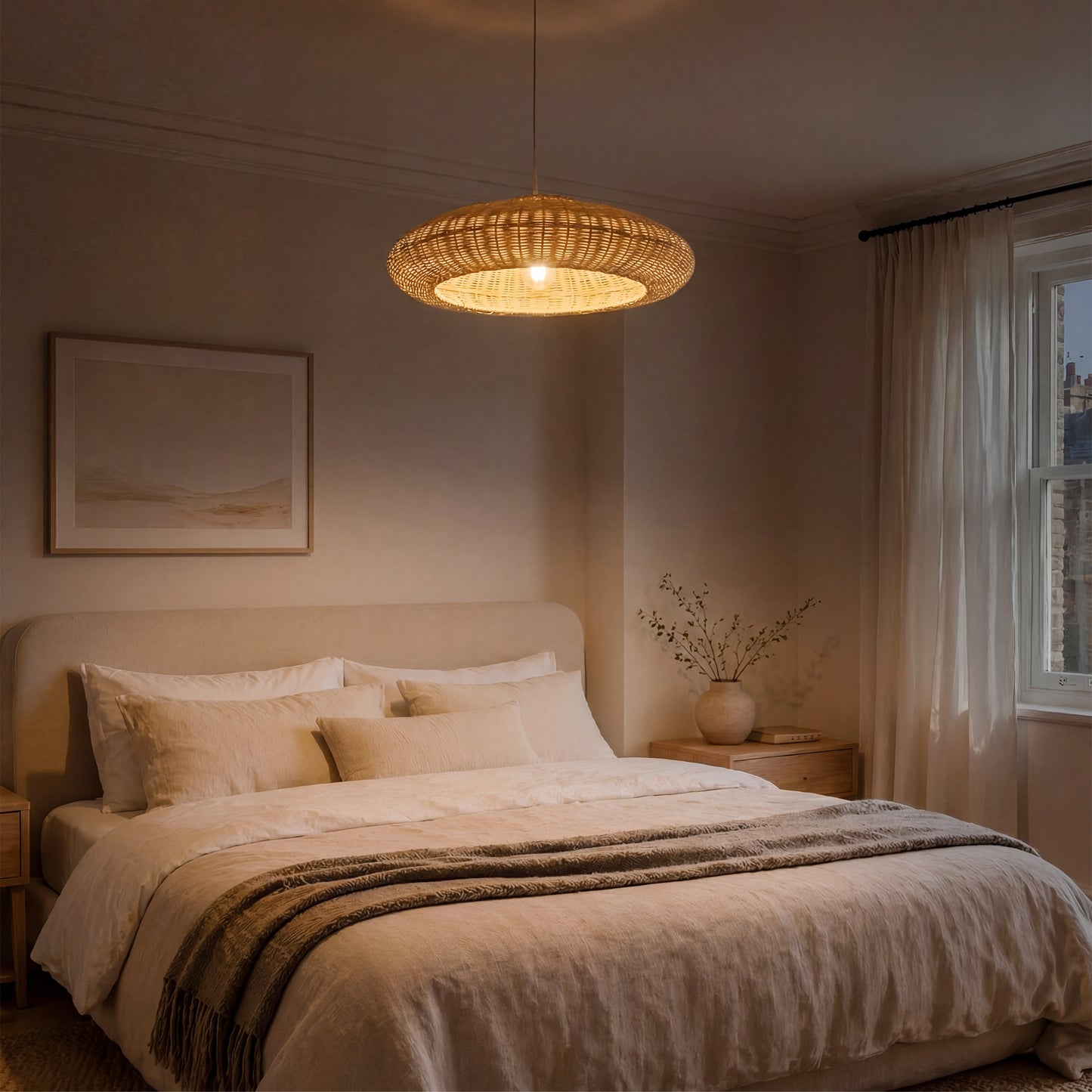 Japanese Shell-Inspired Rattan Pendant Light Natural Serenity