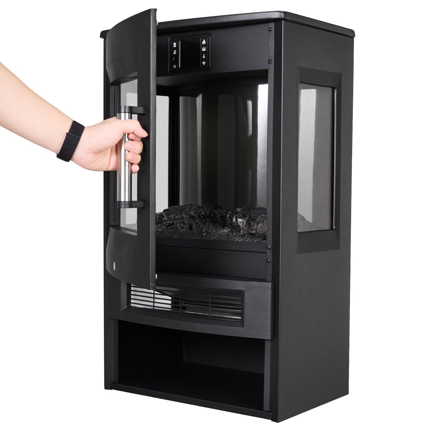 Smallbee 3-Sided Freestanding Electric Fireplace with Remote Control – Black, 900/1800W, Adjustable LED Flame & Temperature