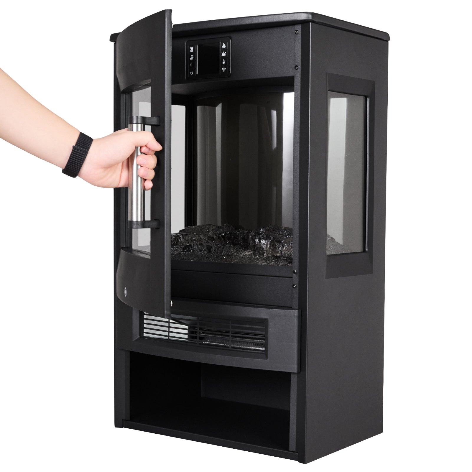 Smallbee 3-Sided Freestanding Electric Fireplace with Remote Control – Black, 900/1800W, Adjustable LED Flame & Temperature