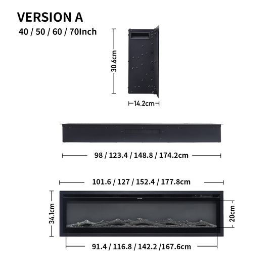 Wide-View Media Wall Fireplace with Realistic LED Flames & Remote Control