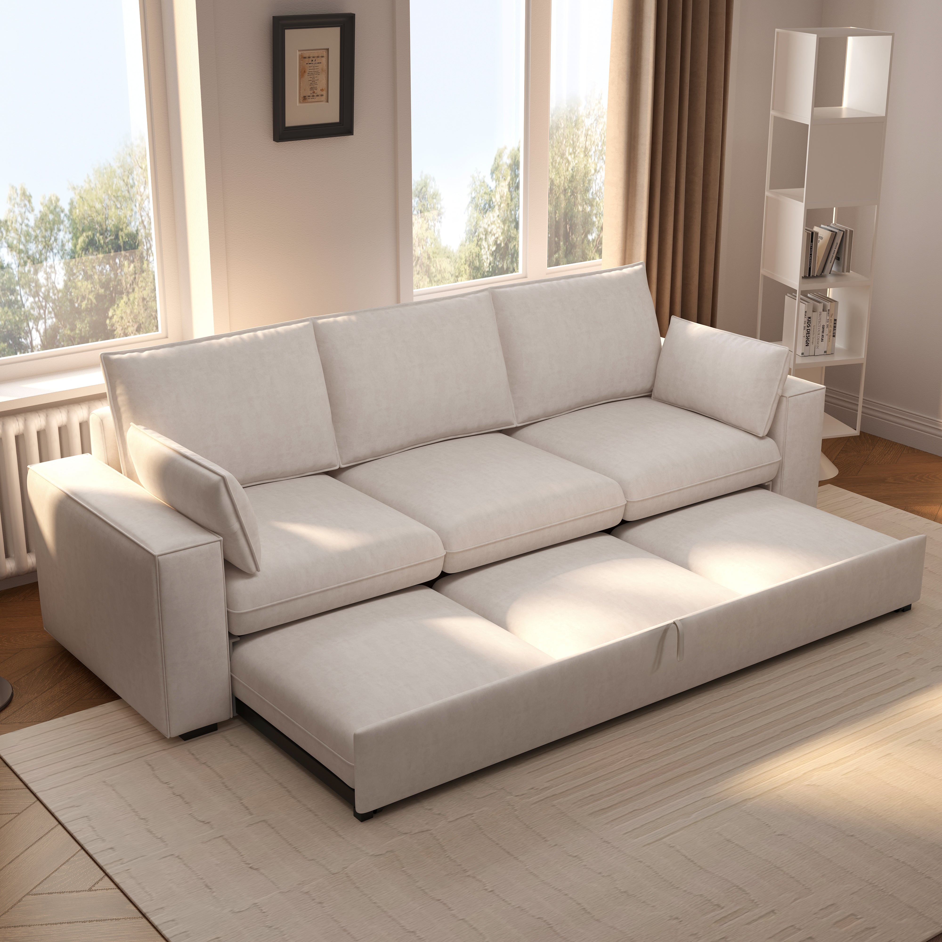 Cottonfy Creamy Tofu Block Pullout Sofa Bed with Storage