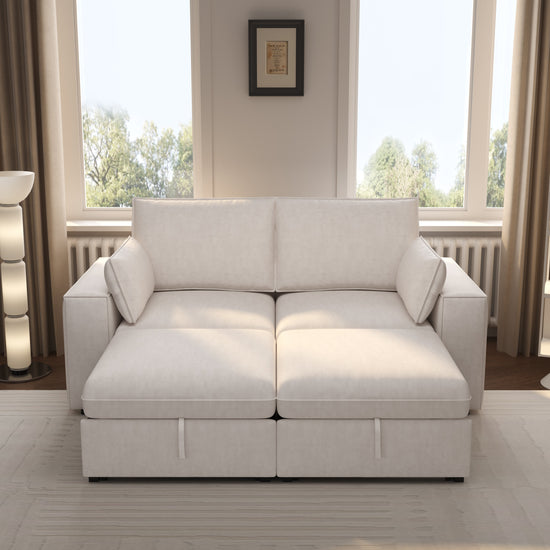 Cottonfy Creamy Tofu Block Pullout Sofa Bed with Storage