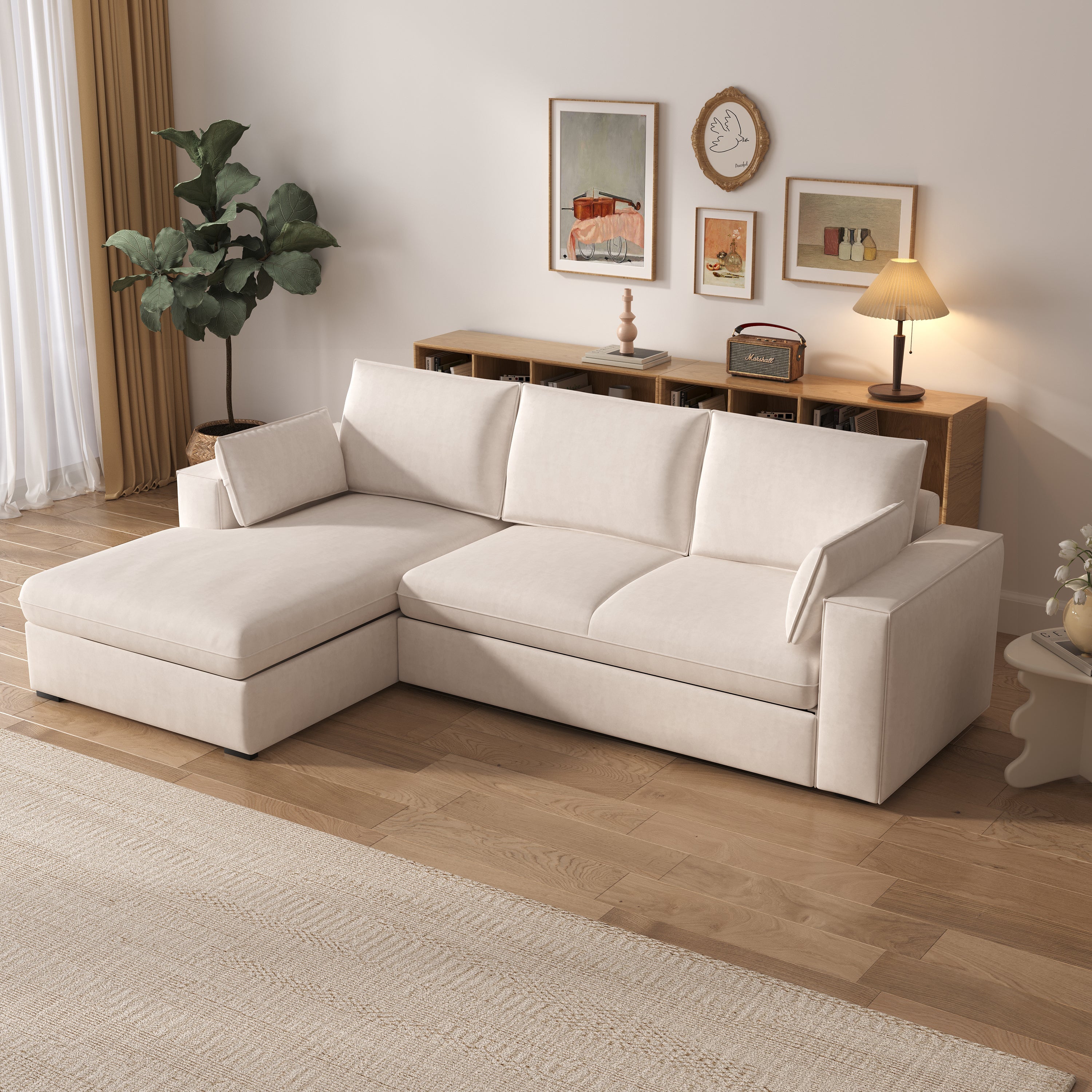 Cottonfy Creamy Tofu Block Pullout Sofa Bed with Storage