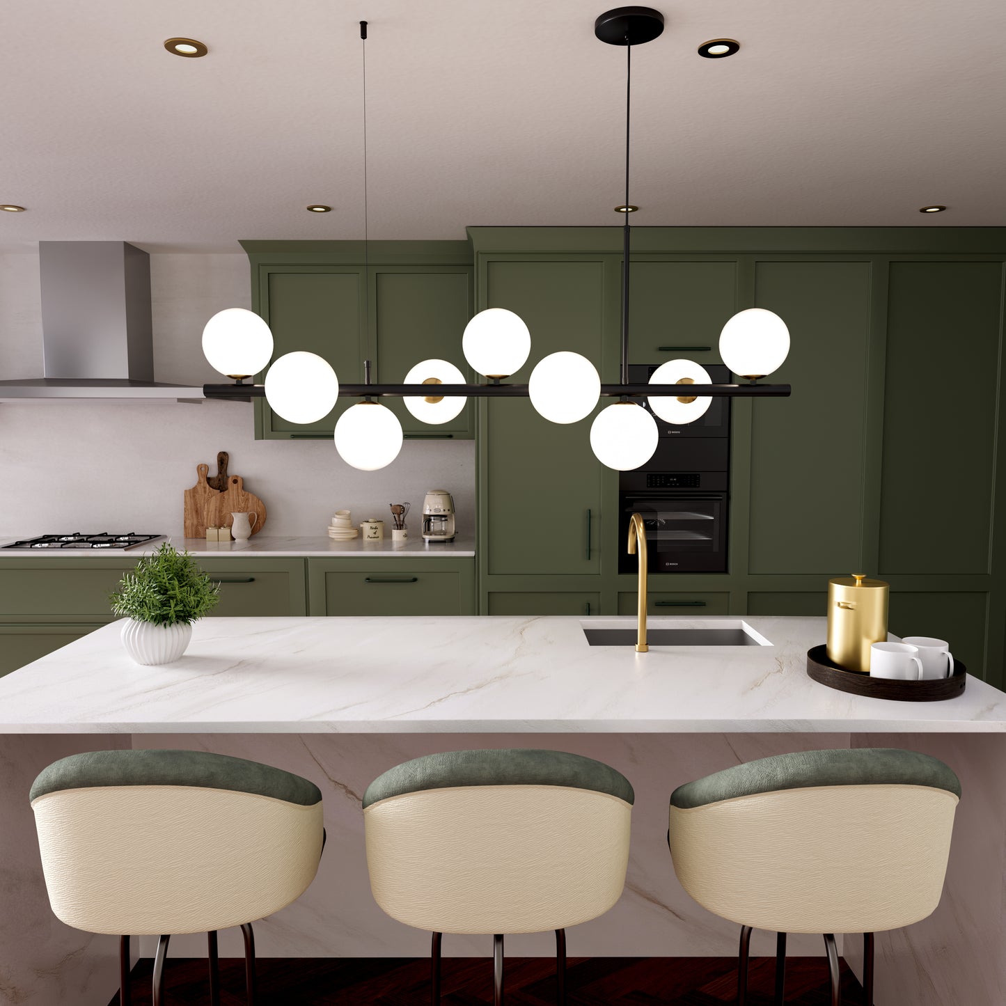 Cumulus - Modern Metal Chandelier with LED White Shade