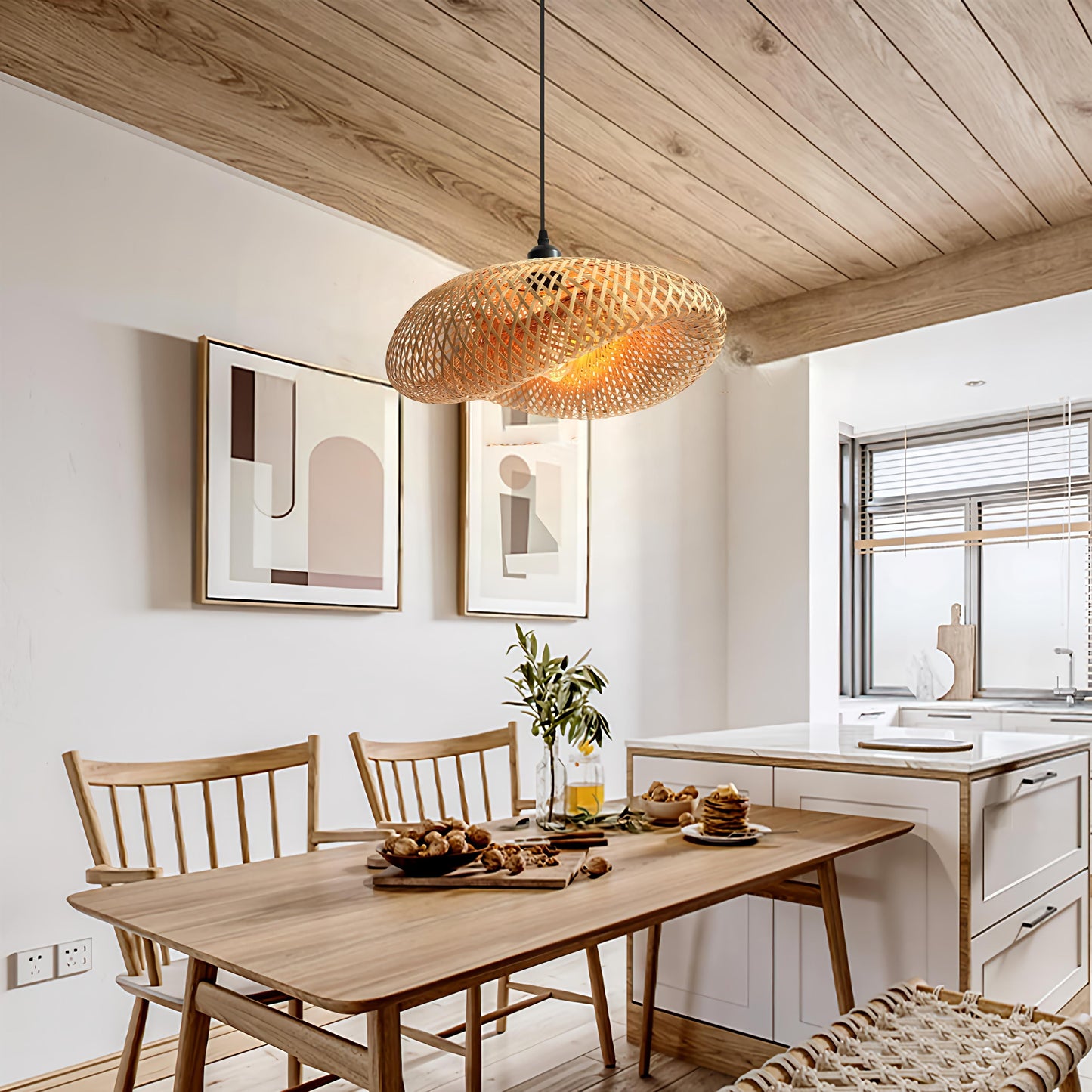 Lightsin Eco-Friendly Handmade Bamboo Pendant Light for Dining Room & Living Room Lightsin UK D60cm In Stock 