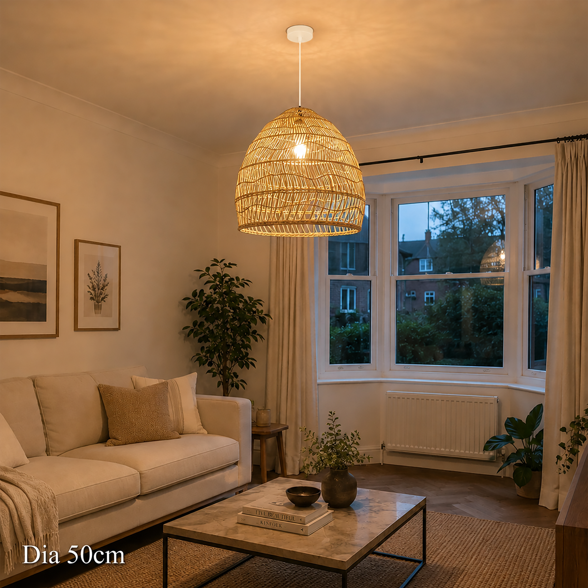 60cm rattan pendant light without inner sphere in a relaxed living room