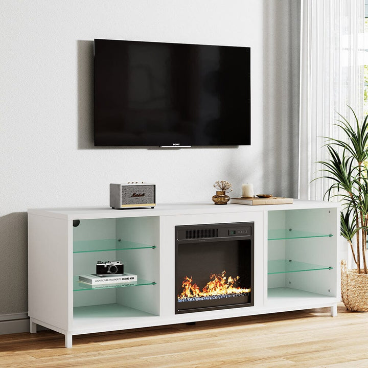 Smallbee Freestanding TV Stand Entertainment Center with 19" Fireplace