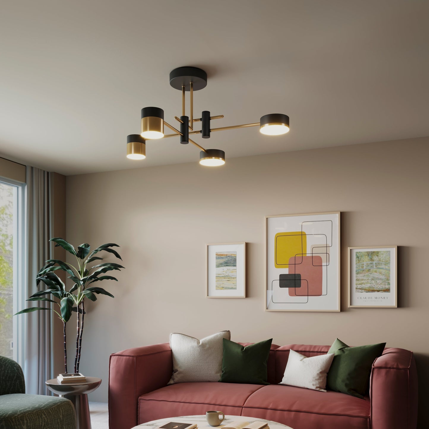 Modern Black & Gold LED Ceiling Light | Flush Mount Fixture with 3 Colour Temperatures