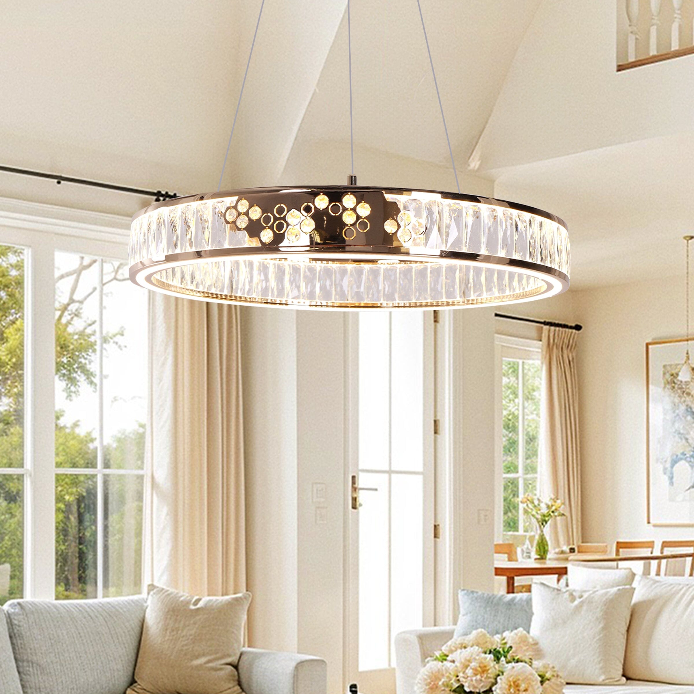 Lightsin Luxurious Gold Crystal LED Halo Pendant Light Lightsin UK In Stock 