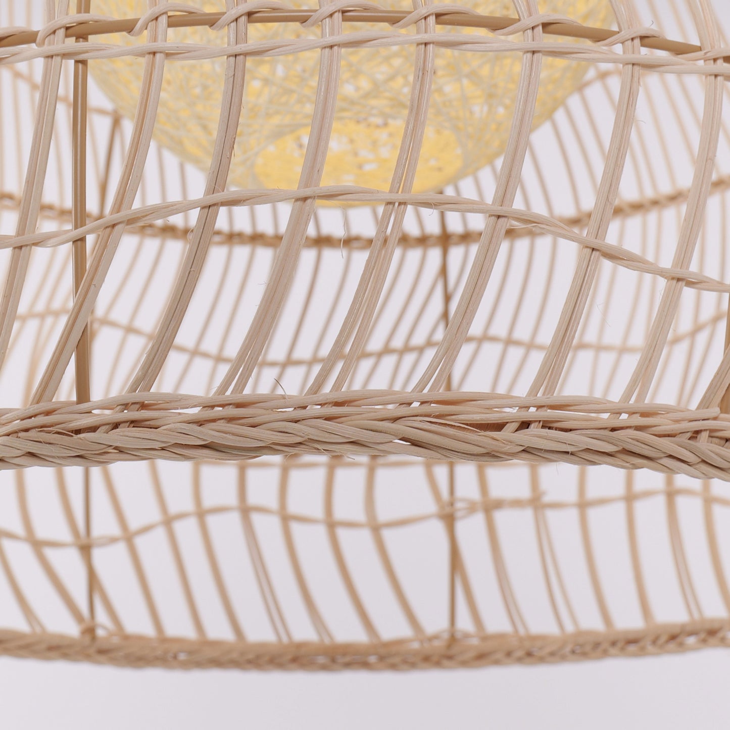 Rattan pendant light comparison with and without the yellow inner sphere