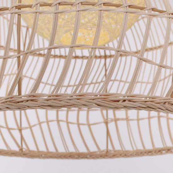 Rattan pendant light comparison with and without the yellow inner sphere