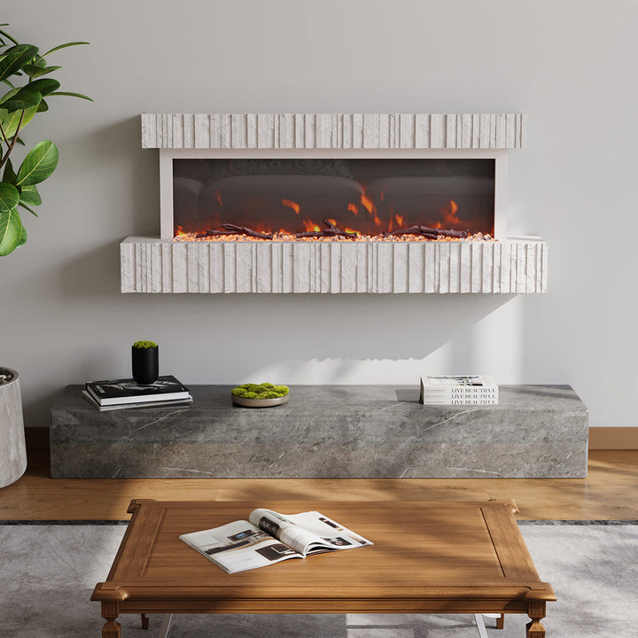 Smallbee 47/59 Inch Wall Mounted Electric Fireplace with Faux Stone Mantel, WiFi, Remote & LED Flames