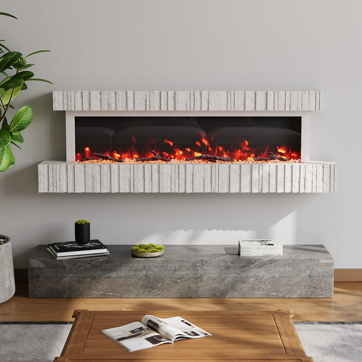 Smallbee 47/59 Inch Wall Mounted Electric Fireplace with Faux Stone Mantel, WiFi, Remote & LED Flames