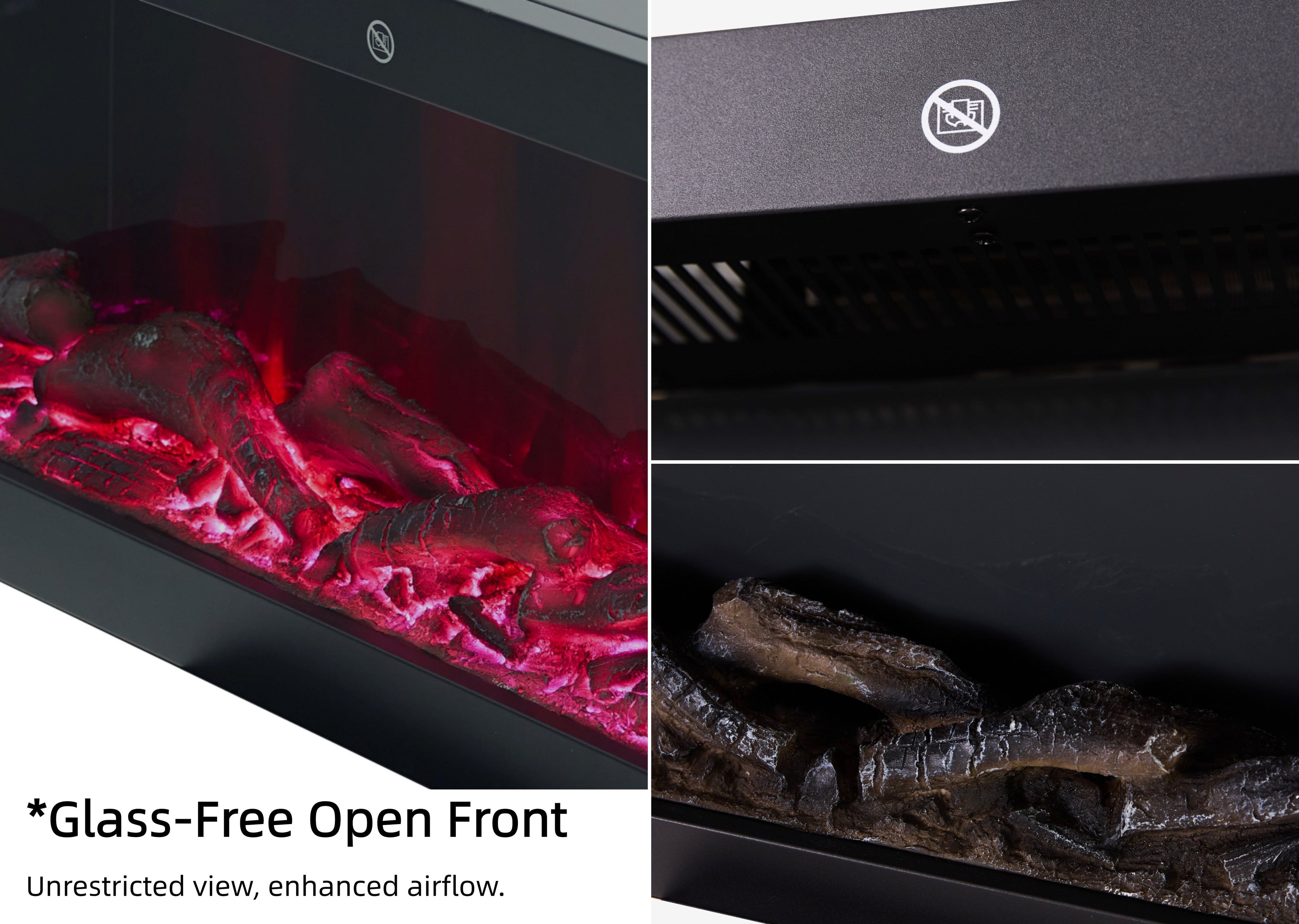 Smallbee 42/48/56/72inch 3-Sided Black/White Electric Fireplace with Remote Control, WiFi Function, Adjustable LED Flames and Heating Modes