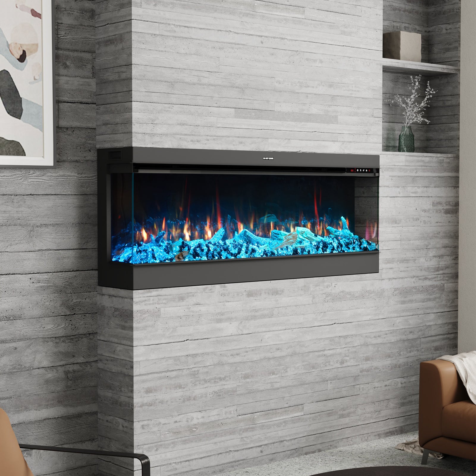 Smallbee 50/60/70/80inch 3-sided Electric Fireplace with Adjustable Color, Temperature and Timing, Controlled by APP