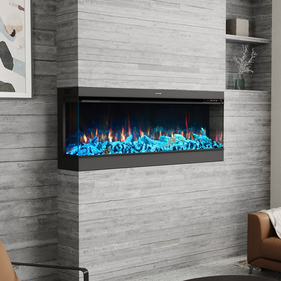 Smallbee 50/60/70/80inch 3-sided Electric Fireplace with Adjustable Color, Temperature and Timing, Controlled by APP