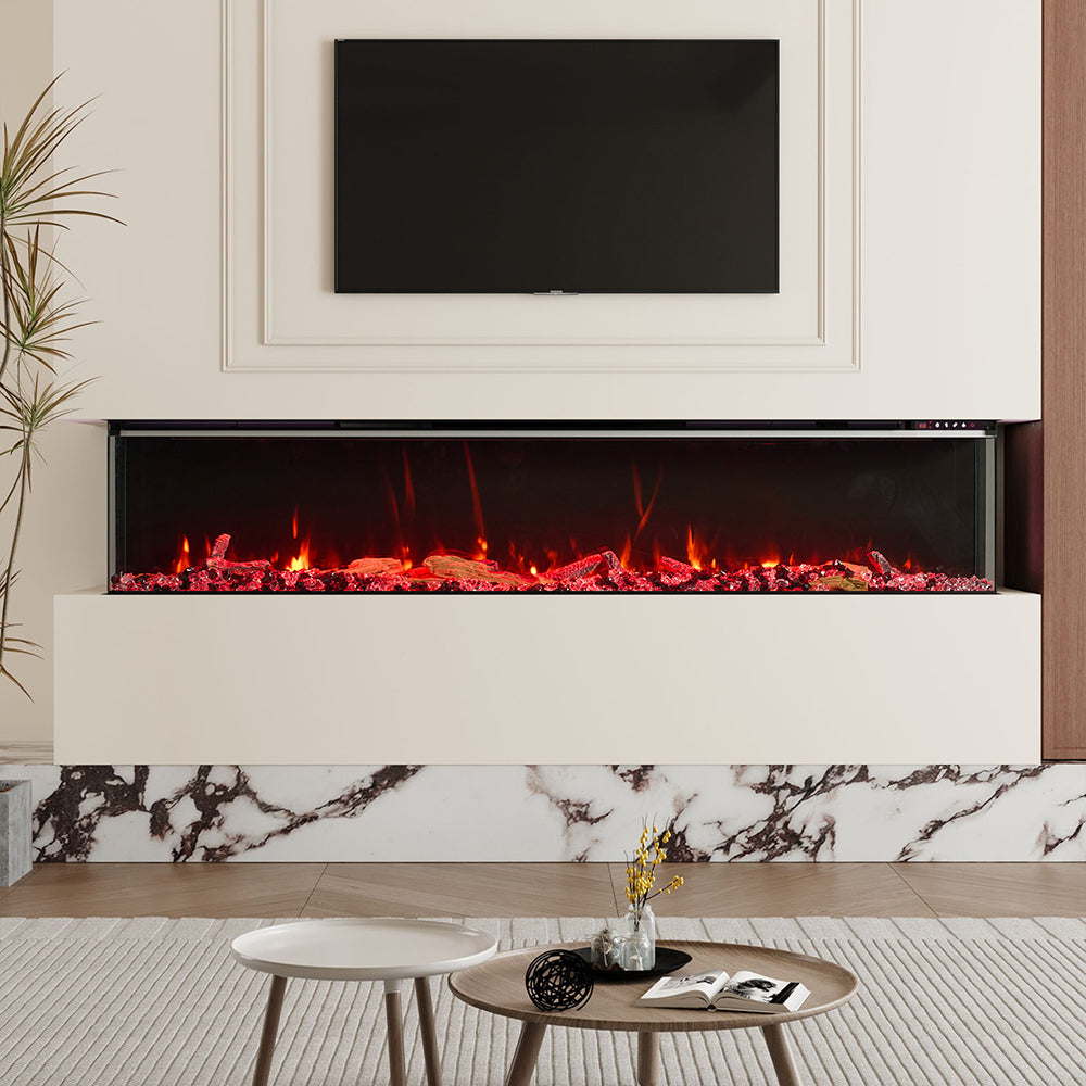 Smallbee 50/60/70/80inch 3-sided Electric Fireplace with Adjustable Color, Temperature and Timing, Controlled by APP