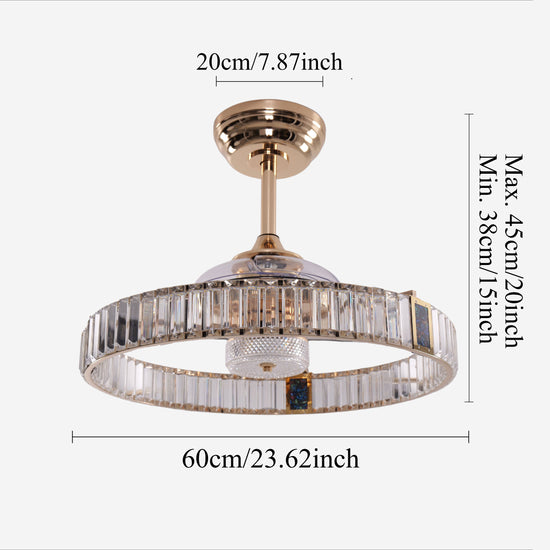 Quiet gold crystal ceiling fan with LED light and remote for modern UK homes