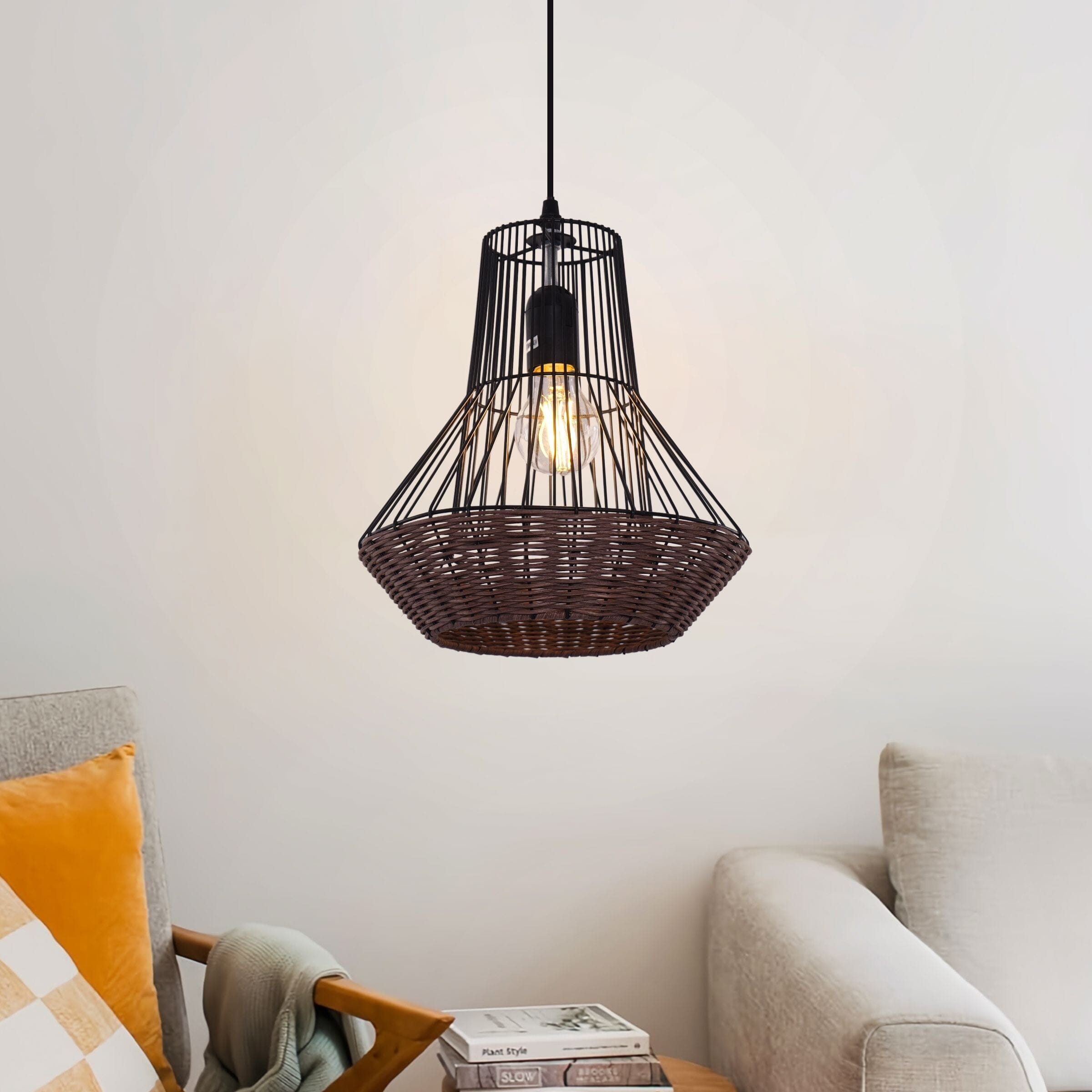 ‍Lightsin Geometric Rattan and Iron Pendant Light for Dining, Kitchen, and Living Rooms (100% off) Lightsin UK COFFEE 1 Unit 
