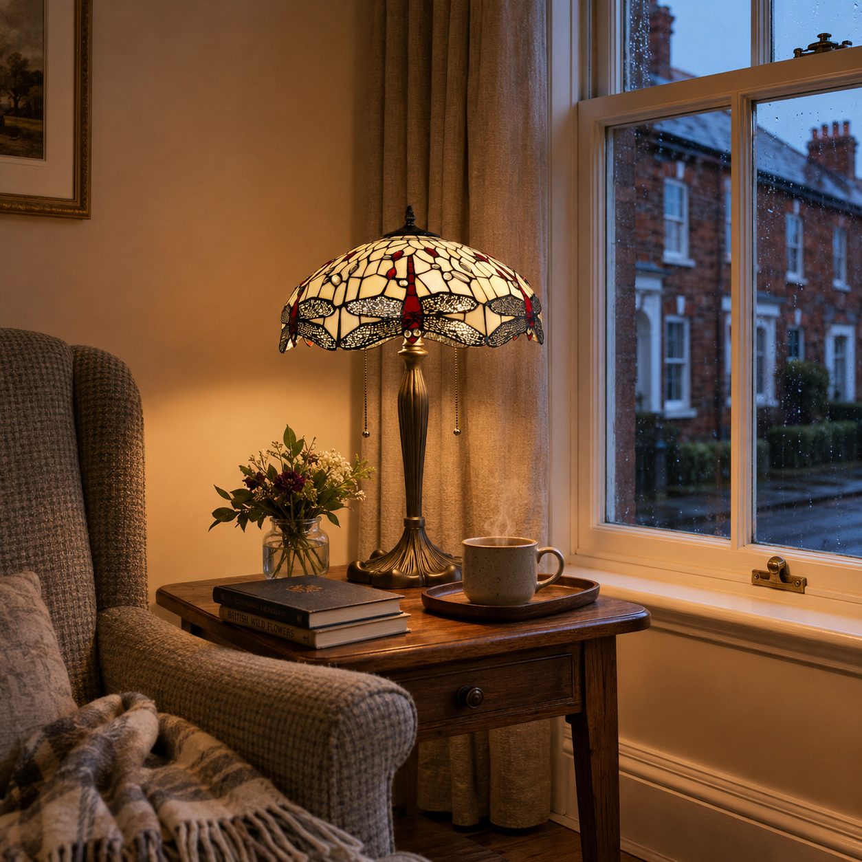 Tiffany Table Lamp | Handcrafted Stained Glass Dragonfly Series